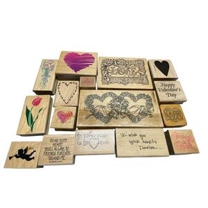* valentine craft stamps lot of 16 rubber stamp craft hearts flowers & love